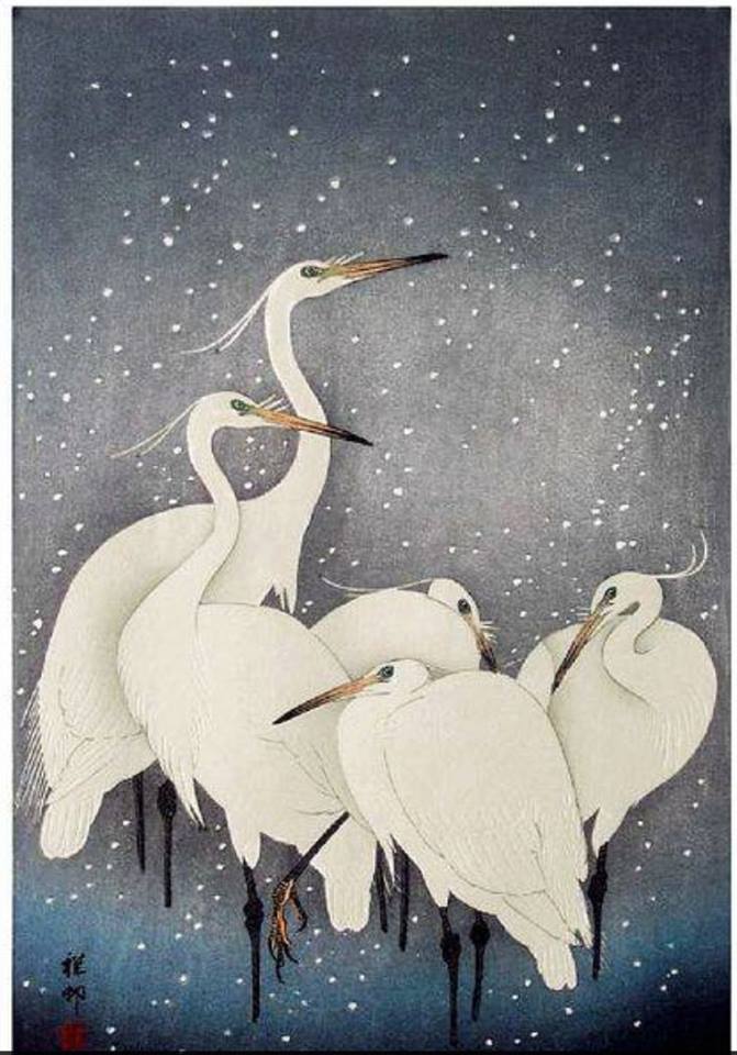 Ohara Koson - Egrets on a Snowy Night, 1927